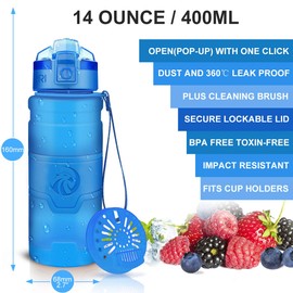 ZORRI Sport Water Bottle for Kids, 500ml/17oz - Bpa Free Eco-Friendly Tritan Plastic, Reusable Drinks Water Bottles with Filter, Leak Proof Flip Top, Open with 1-Click - for Gym, Yoga, Running