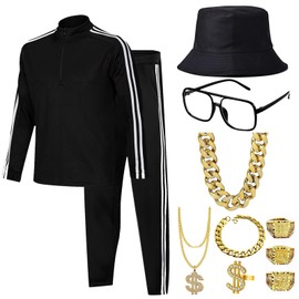 80s Costumes Men's 90s Tracksuit Clothing Retro Cool Old School Glasses Rapper Hat Hip Hop Outfit Themed Fancy Party