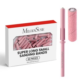 MelodySusie 50 Pcs Nail Drill Bits Super Long Small Sanding Bands with 3.1mm Crystal Mandrel Bit, 180 Fine Grit Nail File for Acrylic Nails Gel Manicures and Pedicure, Pink