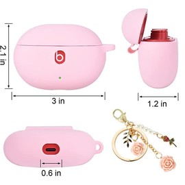 Case for Beats Studio Buds + Case Cover 2023/2021, Women Girly Teen Cute Silicone Beats Studio Buds Charging Case Cover Wireless Earbuds Protective with Flowers Charms Keychain (Pink)