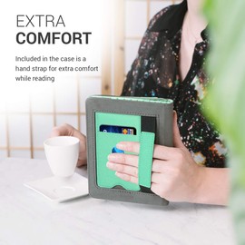 kwmobile Flip Cover Compatible with Tolino Page 2 - Case with Hand Strap Owl Sleep Turquoise Brown Mint Green