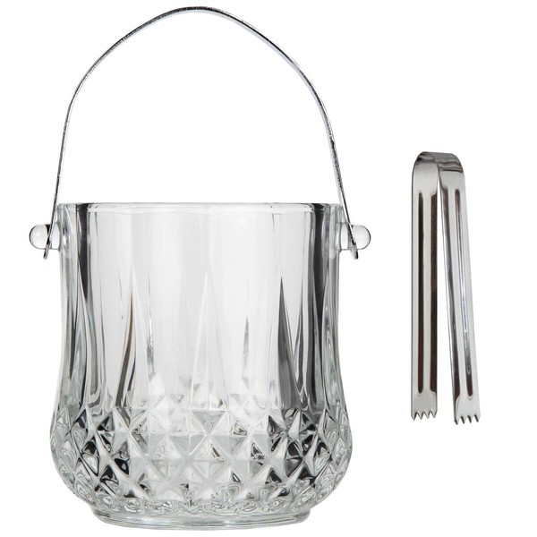 Lily's Home Glass Ice Bucket with Handle and SS Tongs, This Beautiful Piece is Ideal for Entertaining and Every Day Use
