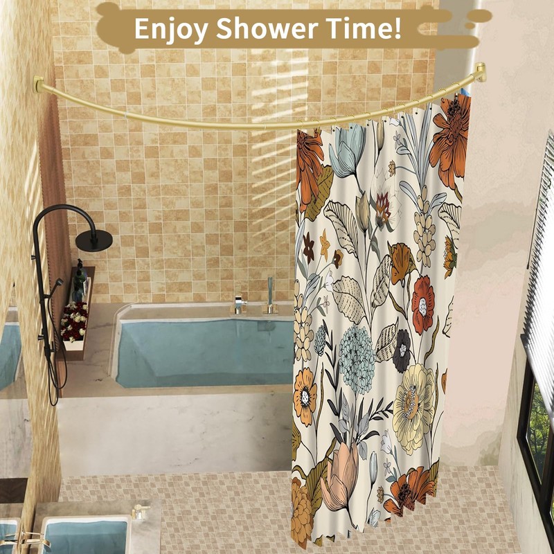 YNL Curved Shower Curtain Rod 35-82In(2.9-6.8Ft), Gold Round Rustproof Shower