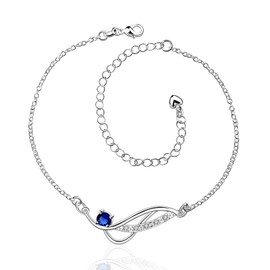 Tongu Sapphire Anklet 925 Silver Beach Ankle Bracelets Diamond Anklet for Women and Girls Silver Anklet,1.97 x 1.18 x 1.97 inches, 1.97 x 1.18 x 1.97 inches, Copper, Sapphire