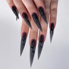 AkiliBIELY Stiletto Press on Nails Medium Long Black Brown Fake Nails Gothic Goth Witchy Glue on Nails Acrylic Gel Stick on Nails For Women False Nails Fantasy Wedding Birthday