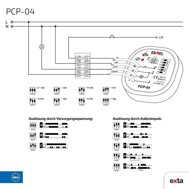 PCP 04 Timer 0,1s ÷ 10DAYS SPST NO 250VAC/5 A