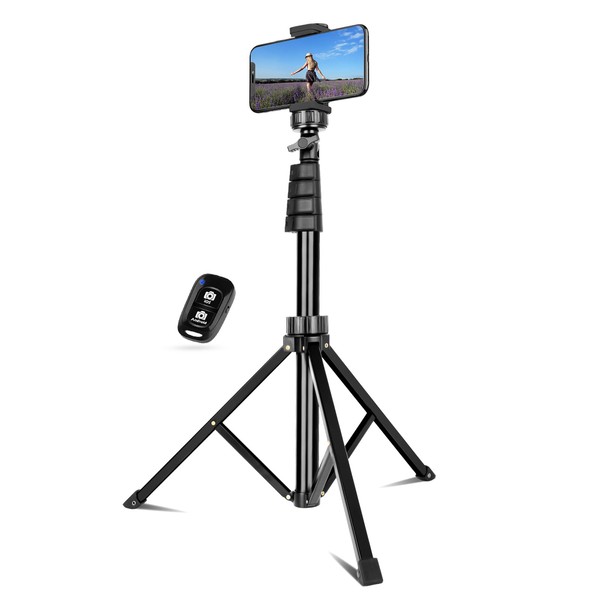 UBeesize Selfie Stick Tripod, 62" Extendable Tripod Stand with Bluetooth Remote for Cell Phones, Heavy Duty Aluminum, Lightweight