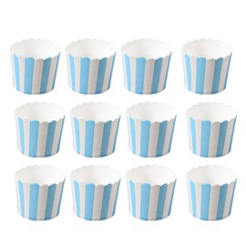 Cabilock 50PCS Paper Baking Cups Blue and White Stripes Dessert Paper Cup Liner Mini Cupcake Packaging Liner for Home Shop