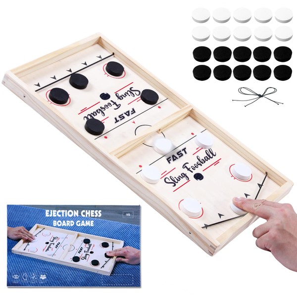 Toydaze Sling Foosball Fast Sling Puck Game with Extra 10 Pucks & 2 Slingshots for Spare Use, Portable Slingpuck Board Game for Child, Foosball Slingshot Outdoor Camping Board Games for Family, Large