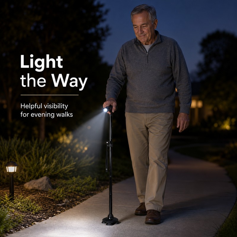 Foldable Walking Cane with LED Light – Adjustable Lightweight Aluminum