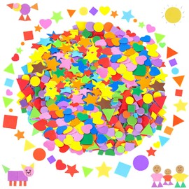 Liekadijiae 290 Stück Glitzer Schaumstoff Aufkleber, Bunte Sterne Herz Sticker, Bastelaufkleber, Selbstklebende Schaumstoff-Formen zum Basteln, Basteln Sticker für Kinder Scrapbooking Zubehör Kit