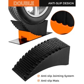 BYERNAUTO Large Camper Levelers, RV Leveling Blocks Ramp Kit Lift Up to 6in for RV Camper Travel Trailer Tire Change Ramp, RV Leveler with Chocks, Anti-Slip Mats and Carrying Bag (1 Pack)