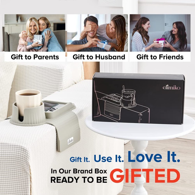 Couch Cup Holder Tray, Elimiko Silicone Sofa Drink Holder with