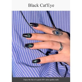 AutyaMee Semi Cured Gel Nail Strips (Black Cat'Eye), 20 Pcs Gel Nail Wraps, Stickers, UV Light Required, Salon Quality, Long Lasting