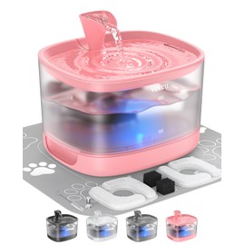 Veken Cat Water Fountain with Detachable Tank, Easy to Clean & Assemble, 84oz/2.5L Automatic Pet Drinking Dispenser with Quiet Operation & LED Light for Cats, Dogs and Small Pets, Red