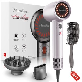 MelodySusie Hair Dryer with Diffuser,1600W Powerful Ionic Blow Dryer with Diffuser,Nozzle and Hair Brush,3 Temps & Stepless Speed,120000 RPM Fast Drying Low Noise Hairdryer,Ideal for Women Curly