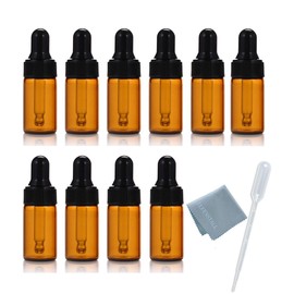 Elfenstall- 10pcs 10ml 1/3oz Amber Mini Glass Bottle Amber Sample Vial Small Essential Oil Bottle with Glass Eye Dropper Refillable Containers + 1pc Glass Clean Cloth + 1pc 3ml Dropper