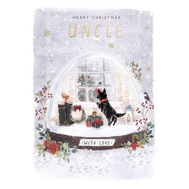 Paperlink Uncle Christmas Card - Scottie Dog in Snowglobe with Foil and Embossed Details - Eco-Friendly and Recyclable, 180 x 130 mm