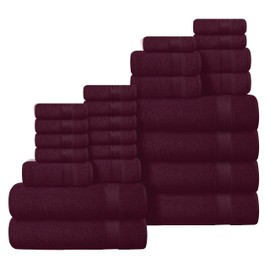 Belizzi Home 100% Cotton Towel Set, Contains 6 Soft Bath Towel, 6 Hand Towels, 12 Wash Cloths - Compact Absorbent Lightweight & Quickdry Towels for Bathroom - 24 Piece Bathroom Towel Set - Burgundy