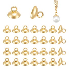 UNICRAFTALE 100Pcs Real 18K Gold Plated Cup Peg Bails 304 Stainless Steel Bead Cap Pendant Bails 9.6mm Long Pinchs Dangle Charm Bead Ball Pendant End Caps for Earring Necklace Craft Supplies Hole 3mm
