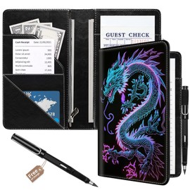 Server Book for Waitress/Waiter,Compact Stylish Durable Order Book with Pockets for Tips Bills,PU Leather Server Book with Pen Holder & Zipper for Restaurants Cafes Busy Waitstaff,Blue Dragon