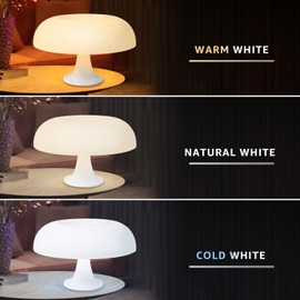 Lámpara de seta blanca de 25 W, lámpara de mesa LED retro con 3 temperaturas de color y 4 bombillas, luz de mesita de noche moderna de mediados de siglo para recámara, sala de estar, decoración