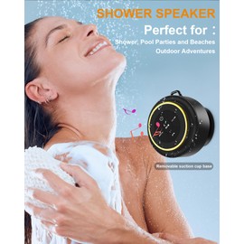 Razobws Bluetooth Shower Speaker, Portable Bluetooth Speakers, IP67 Waterproof Wireless Speaker with Suction Cup & Carabiner, Built-in Mic, True Wireless Stereo for Kayak, Beach, Gifts for Unisex