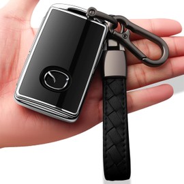 Teenpull Fit for Mazda Key Fob Cover with Keychain – TPU 360 Degree Full Protection Case Compatible with 2019-2023 Mazda 3, CX-5, CX-30, CX-9, CX-3, CX-8, MX-5, Mazda Accessories – Black