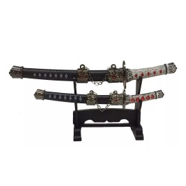 Not Applicable Table Top Mini Twin Japanese Samurai Sword Letter Openers, 8.5-Inch with Stand