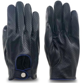 ZLUXURQ Men's Luxury and Soft 100% Sheepskin Leather Driving Gloves with Full Mesh Touch Screen Black Blue, Black blue (touchscreen/sheepskin/full mesh)