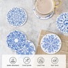 Coasters with Holder,Blue and White Flower Style Ceramic Drink Coaster,