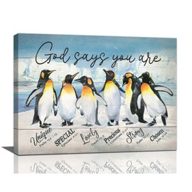 Penguin Decor Wall Art Antarctica Animals Winter Snow God Say You are Pictures Wall Decor Canvas Painting Prints Artwork Decorations Framed for Bathroom Kitchen Bedroom Nursery Room 16"x12"