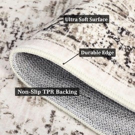 GAOMON 9x12 Foldable Large Rugs for Living Room Bedroom Non-Skid Stain Resistant Accent Carpet Machine Washable Vintage Distressed Area Rugs Low-Pile Retro Floral Print Floor Cover, Beige