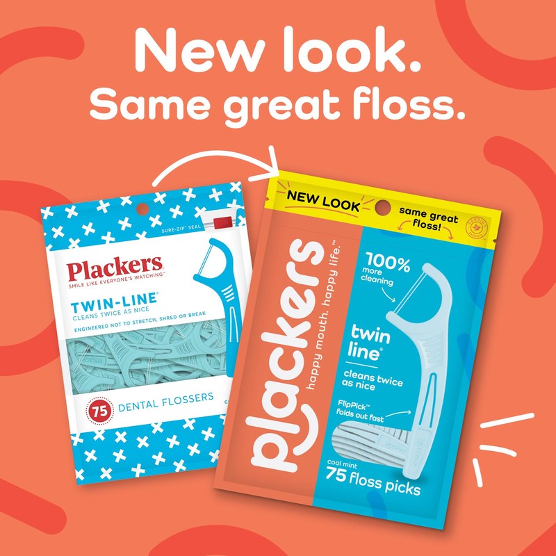 Plackers Twin Line Dental Floss Picks, Dual-Line Tuffloss, Easy Storage,
