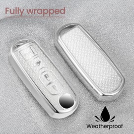 CTRINEWS for Mazda Key Fob Cover with Fashionable Zirconia Wristlet KeyChain, Enchanting Diamond Patterns Soft Case for MZD 3 6 MX-5 Miata (4 buttons) ( White, A)