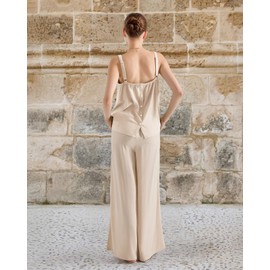 SUUKSESS Women 2 Piece Linen Lounge Set Sleeveless Top Wide Leg Pants Matching Sets Beach Vacation Outfits (Apricot,XS)