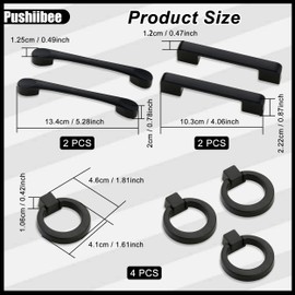 8 Pcs Cabinet Handles, 3 Styles Matte Black Drawer Pulls for Furniture, Metal Cabinet Hardware Pulls with Screws Black Cabinet Handles Alloy Cabinet Handle for Kitchen Bathroom Bedroom