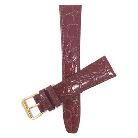 Bandini 14mm Womens Italian Leather Watch Band Strap - Burgundy - Glossy - Flat - Crocodile Pattern - Gold Buckle