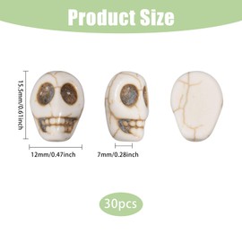 CHGCRAFT 30 Pcs Skull Flat Back Cabochon Charms Flatback Skull Beads White Turquoise Skeletons Cabochons Beads for Pendant Necklace Jewelry Making