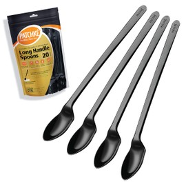 Long Plastic Spoons - 9 Inch - Heavy Duty Long Handle Spoon For Stirring, Black Coffee Spoons - Espresso, Iced Tea Spoon Long Handle Milkshakes, Bars & Jars, (20-Pack 9'' Teaspoons).