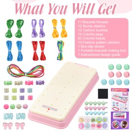 Hand Rope Braider Set Kit Friendship Bracelet Kit for 5 6 7 8 9 Year Old Girls DIY Hand Rope Braider Set Hand Rope Braider Kit for 5-9 Year Old Girls Birthday Gifts Present Age 6 7 8 9