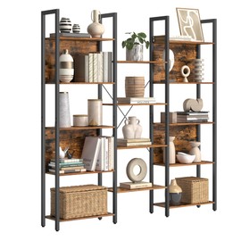 VASAGLE 5-Tier Bookcase with 14 Shelves, Book Shelf with Metal Frame, Bookshelf for Living Room, Home Office, Industrial Style, 9.4 x 62.2 x 65.4 Inches, Rustic Brown and Black ULLS107B01
