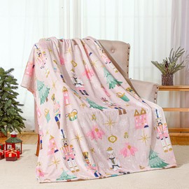 FuWeave Christmas Throw Blanket Pink Flannel Blankets Cute Soft Warm Lightweight Blanket for Couch Sofa Bed Home Couch Decor(Nutcracker)