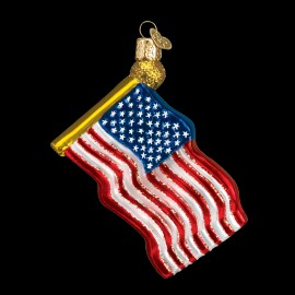 Old World Christmas Star Spangled Banner US Flag Blown Glass Christmas Ornament