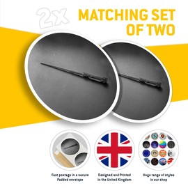 Vinyl Round Stickers (Set of 2) 10cm - BW - Magic Wizarding World Elder Wand for Laptops, Tablets, Luggage, Scrap Booking, Fridges #37046