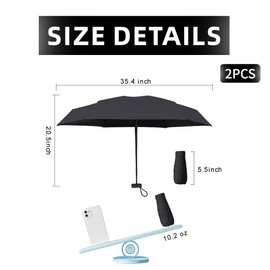 IUDWCG 1 Piece Mini Umbrella, Foldable Travel Umbrella, Pocket Umbrella, Portable Ultralight Umbrella, Mini Travel Umbrella, Sun/Umbrella (Black), black