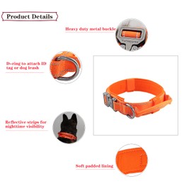Yunleparks Tactical Dog Collar with Heavy Duty Metal Buckle and Control Handle for Medium Large Dogs Training(Orange, X-Large)