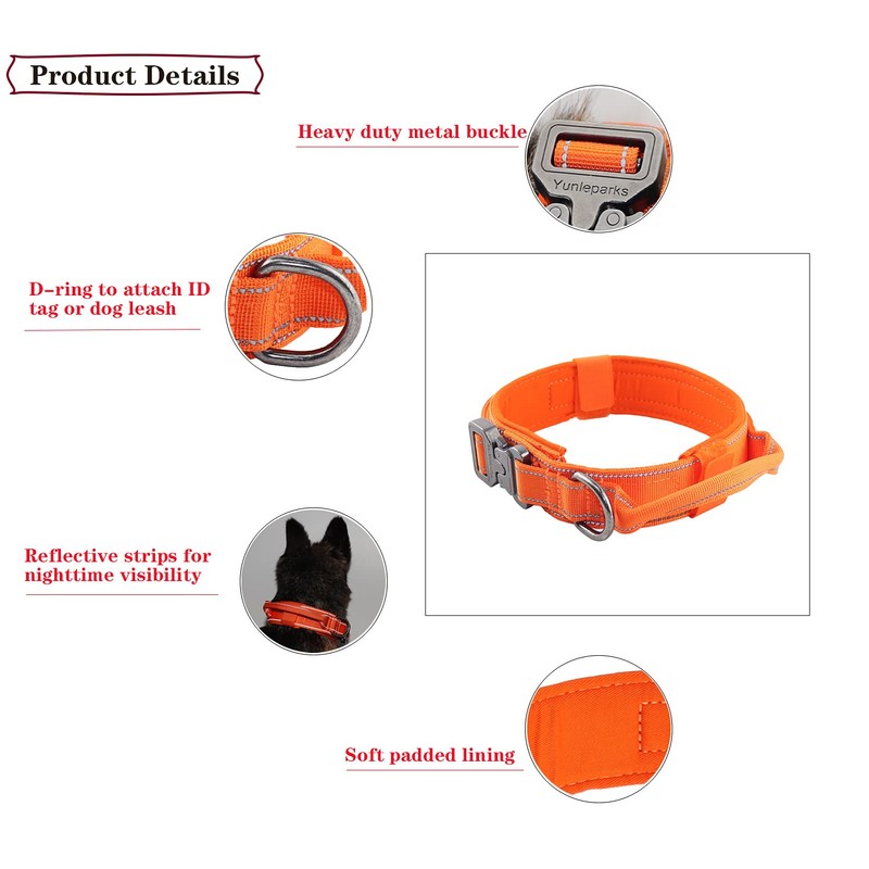 Yunleparks Tactical Dog Collar with Heavy Duty Metal Buckle and