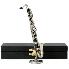 Dselvgvu Miniature Bass Clarinet with Stand and Case Mini Musical Instrument Miniature Replica Dollhouse Model Mini Bass Clarinet Home Ornament (5.12" Bass Clarinet)
