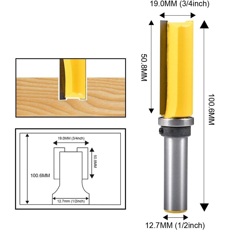 HOHXEN Flush Trim Router Bit 1/2" Shank 3/4'' Width,Top Bearing